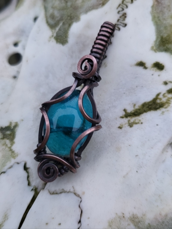 Jewelry - Blue Apatite Copper Wire Wrap Pendant